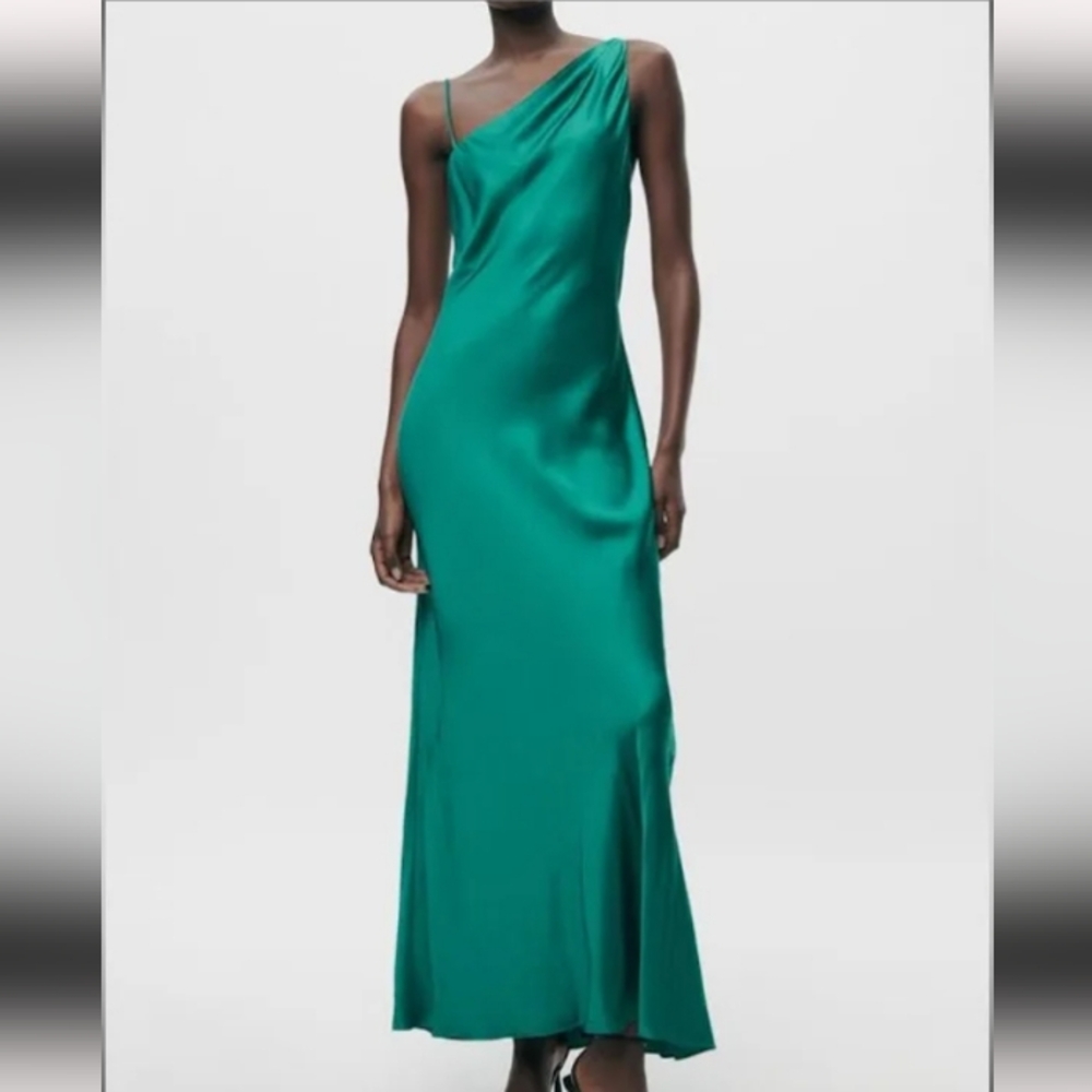 Zara One Shoulder Green Dress